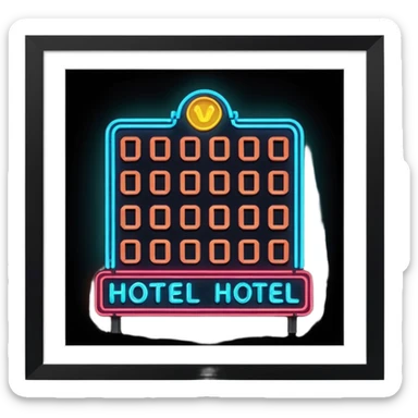 Hotel barato con letrero de neón. sticker