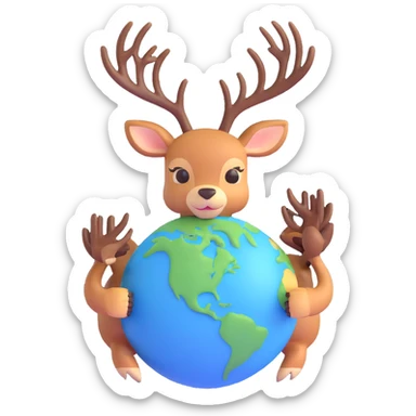 A deer holding the Earth on its antlers sticker