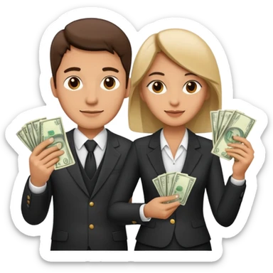 Una pareja (chico y chica de 28 años) vestidos con traje profesional y con dinero sticker