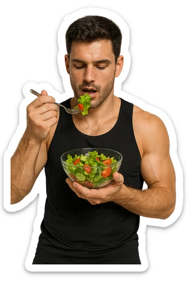 UOMO FITNESS CHE MANGIA INSALATA IN POSA FRONTALE sticker