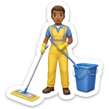 Custodian with yellow rubber gloves, mopping floor sticker