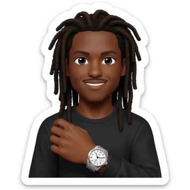 Black male with long thick dreads and a watch in wrist sticker