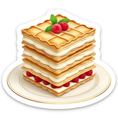 mille-feuille-cinematic-realistic-mille-feuille-dessert-emoji,-depicted-as-a-rectangular delicate-pastry-composed-of-two-crisp-layers-of-puff-pastry-with-a-rich-cream-filling,-rendered-with-intricate-textures-and-elegant,-soft-lighting. Please only show two layers only. sticker