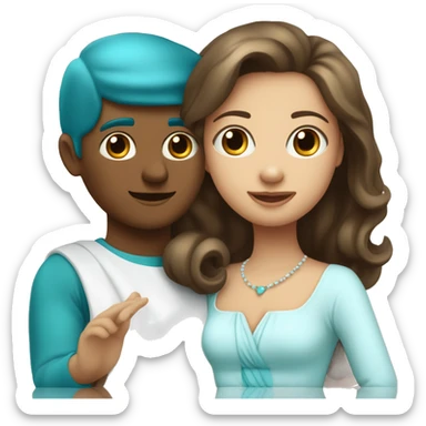 bal avec une fille blanche en robe bleu turquoise et un garçon métisse plus petit que la fille en costards  sticker