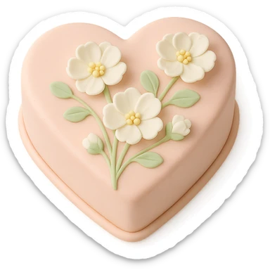 heart-shaped fondant cake with white flowers sticker