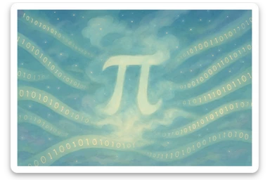  combine the π (pi) math symbol, binary code, and digital mist emerging from it. sticker