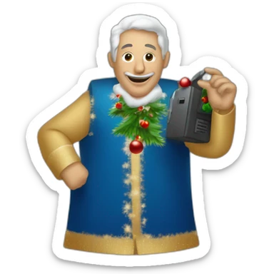 hombre vestido de navidad con una computadora en la mano sticker