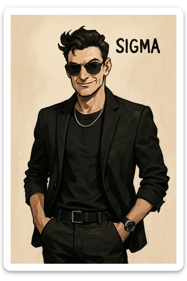 sigma character with a smirk, wearing shades, stylish look sticker