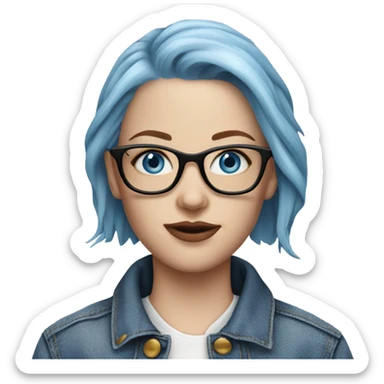Hyper Realistic pale beautiful tattooed woman with glasses and blue eyes wearing denim jacket sticker