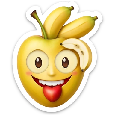 smiling face made from fruit with apples as eyes and banana as mouth sticker