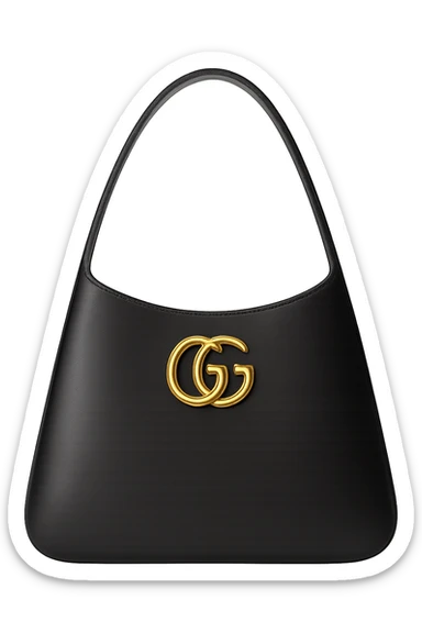 gucci bag, modern silhouette, black leather, bold gold GG logo, chic, minimal, isolated, no background sticker