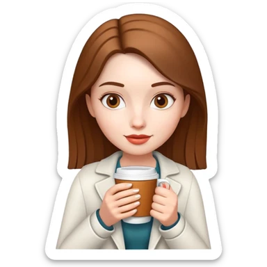 generate realistic detailed girl with cup of coffee in hand in 3d style sticker