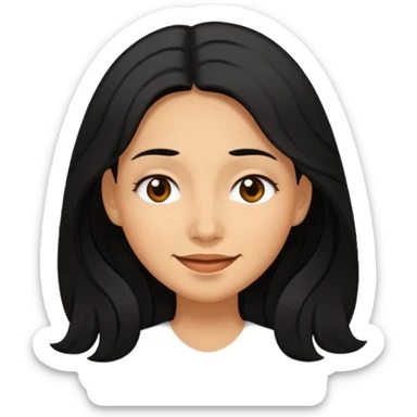 a happy woman smile, sleepy eyes with long black hair sticker