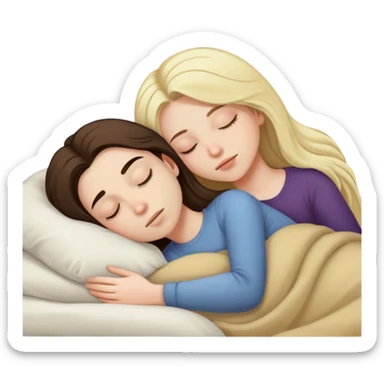 girl with long dark brown hair and pale skin sleeping with a man with blonde hair sticker