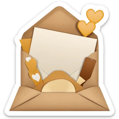 blank greeting card open with brown envelope next to it sticker