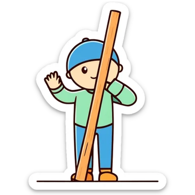 Me holding a stick of wood sticker