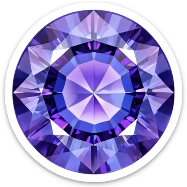 Round cut tanzanite gemstone with holographic blue-purple color shift and brilliant facets sticker