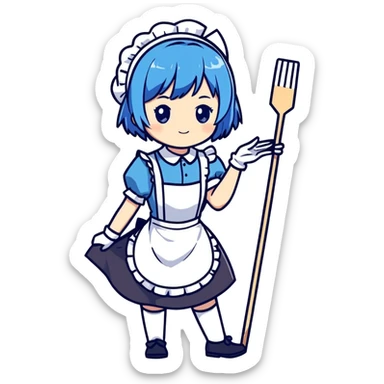 Short haired blue hair maid anime girl  sticker