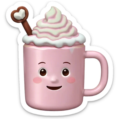 Light Pink mug of hot chocolate with marshmallows  sticker