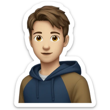 13 Year old kid with brown hair with navy-ish blue hoodie and dark blue pants sticker