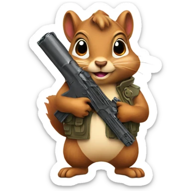 squirrel with a gun holding a heart sticker