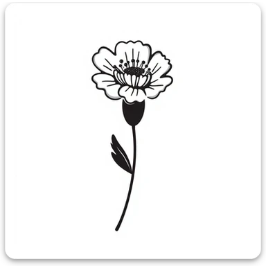 hand-drawn doodle of a carnation flower, black ink, sketchy lines, playful style sticker