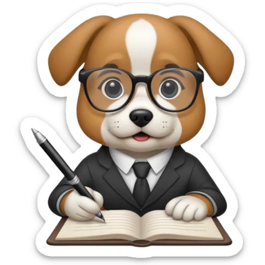 A dog with glasses is writing something sticker