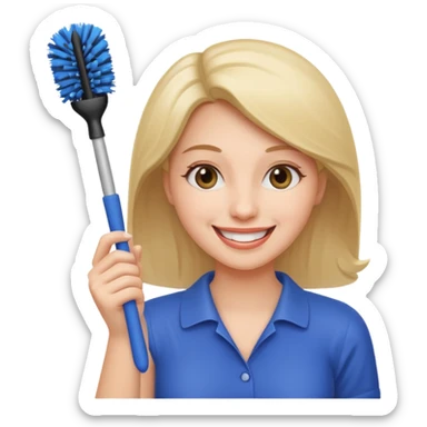 woman holding toilet brush sticker