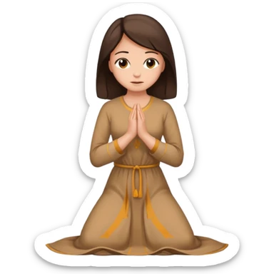 kneeling woman praying, long tan dress, dark brown hair sticker