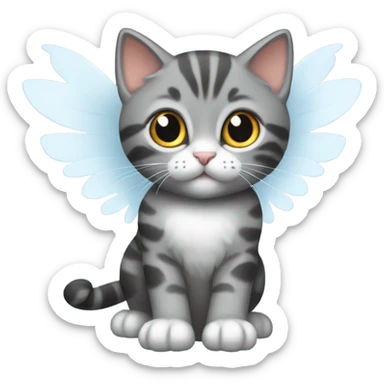 Grey and black tabby kitten with white legs, razor sharp talons and wings of fire  sticker