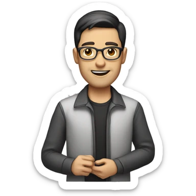 male teacher with dark short hair holding a steam deck sticker