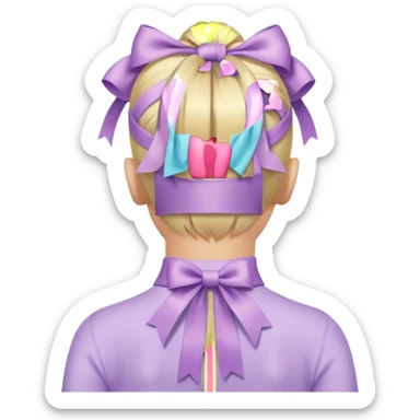 back view of a high blonde ponytail with a pastel lilac ribbon, iOS Apple emoji style sticker