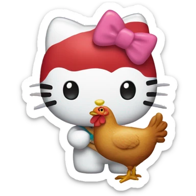 hello kitty holding a chicken drumstick sticker