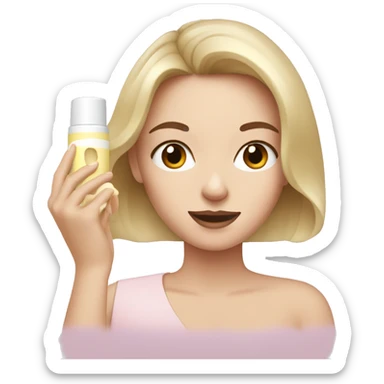 white girl applying cream on face sticker