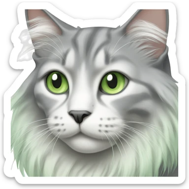 grey and white long haired cat with pale green eyes sticker