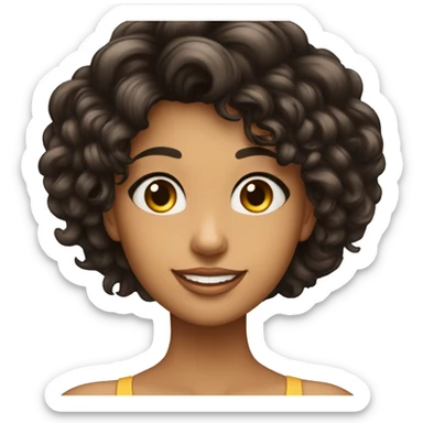 Mulher morena cabelo liso no ombro olhos pretos sorriso largo bochechuda  sticker