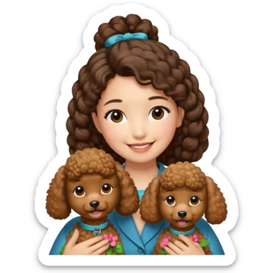 Brown poodle with Asia girl tie up hair say thank you sticker