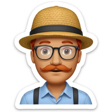 venice gondolier with red hair, iconic hat, normal glassess and mustache sticker