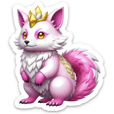 Shiny epic glittery divine white yellow pink animal-fakemon-creature sticker