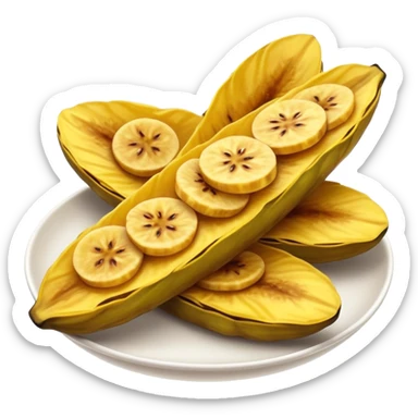Cinematic Realistic Patacones Dish Emoji, depicted as twice-fried plantain slices with a crispy exterior rendered with detailed textures and dynamic, inviting lighting. sticker