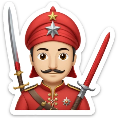 Ottoman janissary in red army dress holding a sword sticker