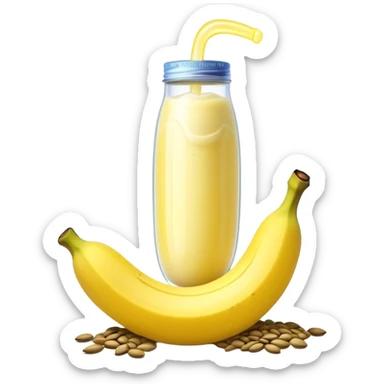 Ethereal glowing banana with celestial protein shake bottle emitting sparkles and magical floating sunflower seeds with starry aura sticker