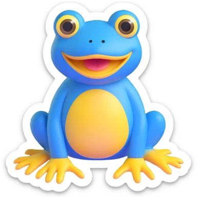 blue frog character, sitting, big yellow mouth, wide eyes, playful and friendly, silly and sweet expression, no accessories sticker