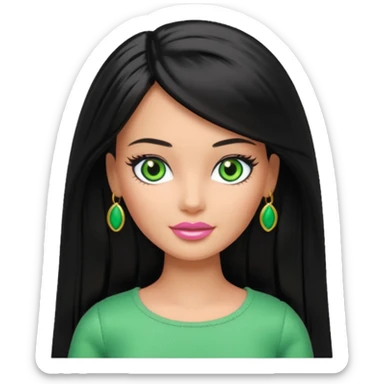 Barbie with olive skin, long black straight hair and green eyes sticker