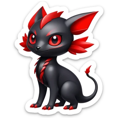 Modern futuristic black dark fakemon-creature with red accents sticker