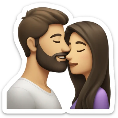 Brunette man with beard kissing brunette woman with long hair sticker