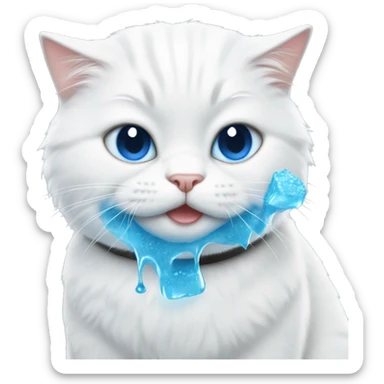 white cat with blue ice eating oreo sticker