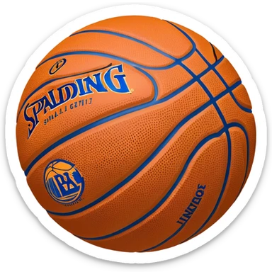 Hyper minimal blue basketball with simplest line pattern, micro NBA and Spalding logos, iOS emoji style sticker
