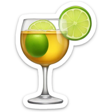 A single whiskey glass with a single slice of green lemon piece on it sticker