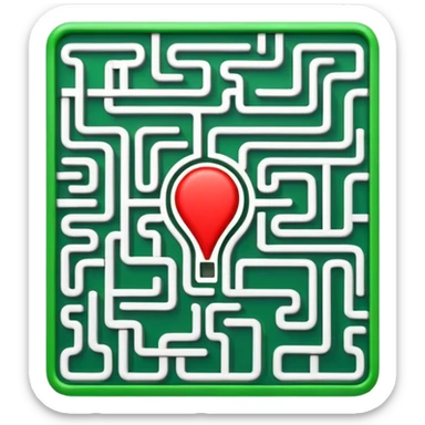 Create a realistic emoji of a maze with different patterns in red which show the wrong way and one way which shows the right way across the maze in green. The maze looks like its programmed with some electric, electronic features sticker